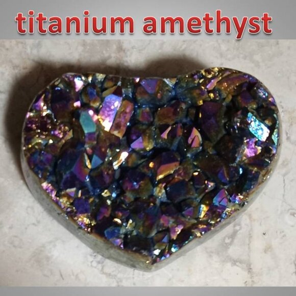 Other - titanium covered AMETHYST  stone crystal mineral heart 01